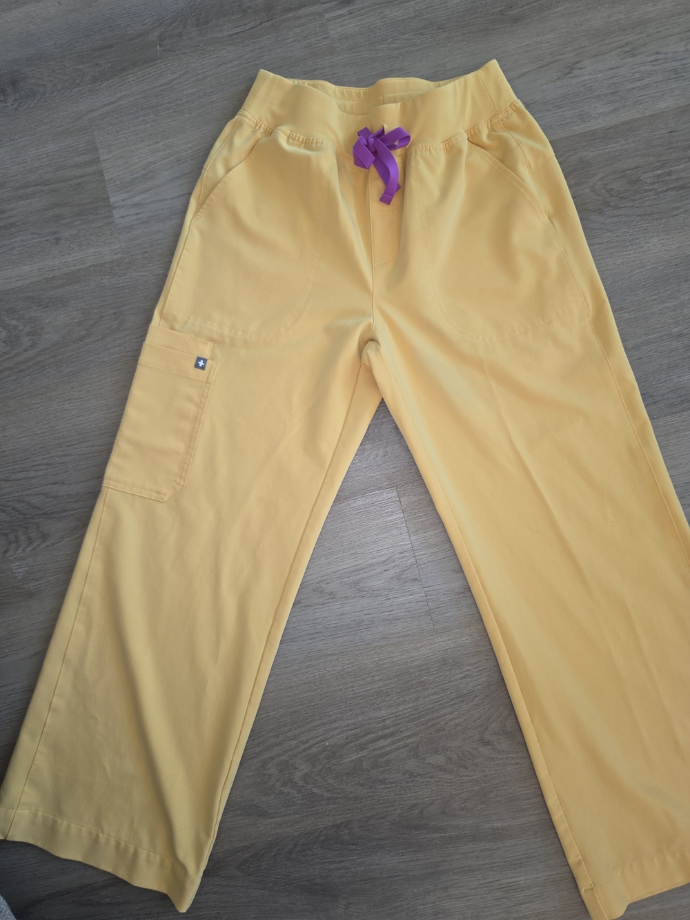 Figs Kids Yellow Wide-Leg Sweatpants with Purple Drawcord